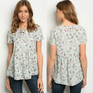 Soften my heart top- Baby blue/ floral